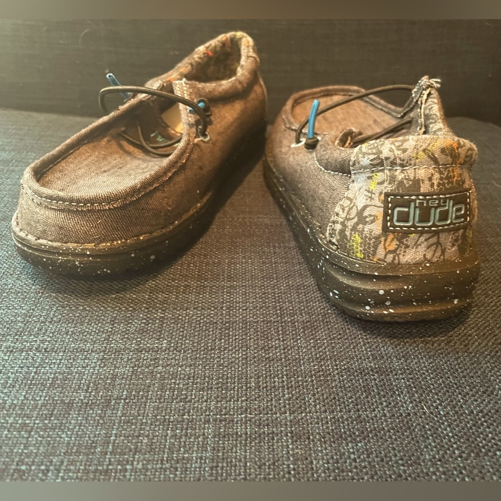 Wally Youth Hey Dudes size US size 12. Chambray wave, worn once for a picture.